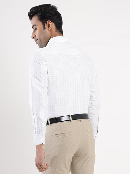 Off White Checked Slim Fit Formal Shirt | Greenfibre