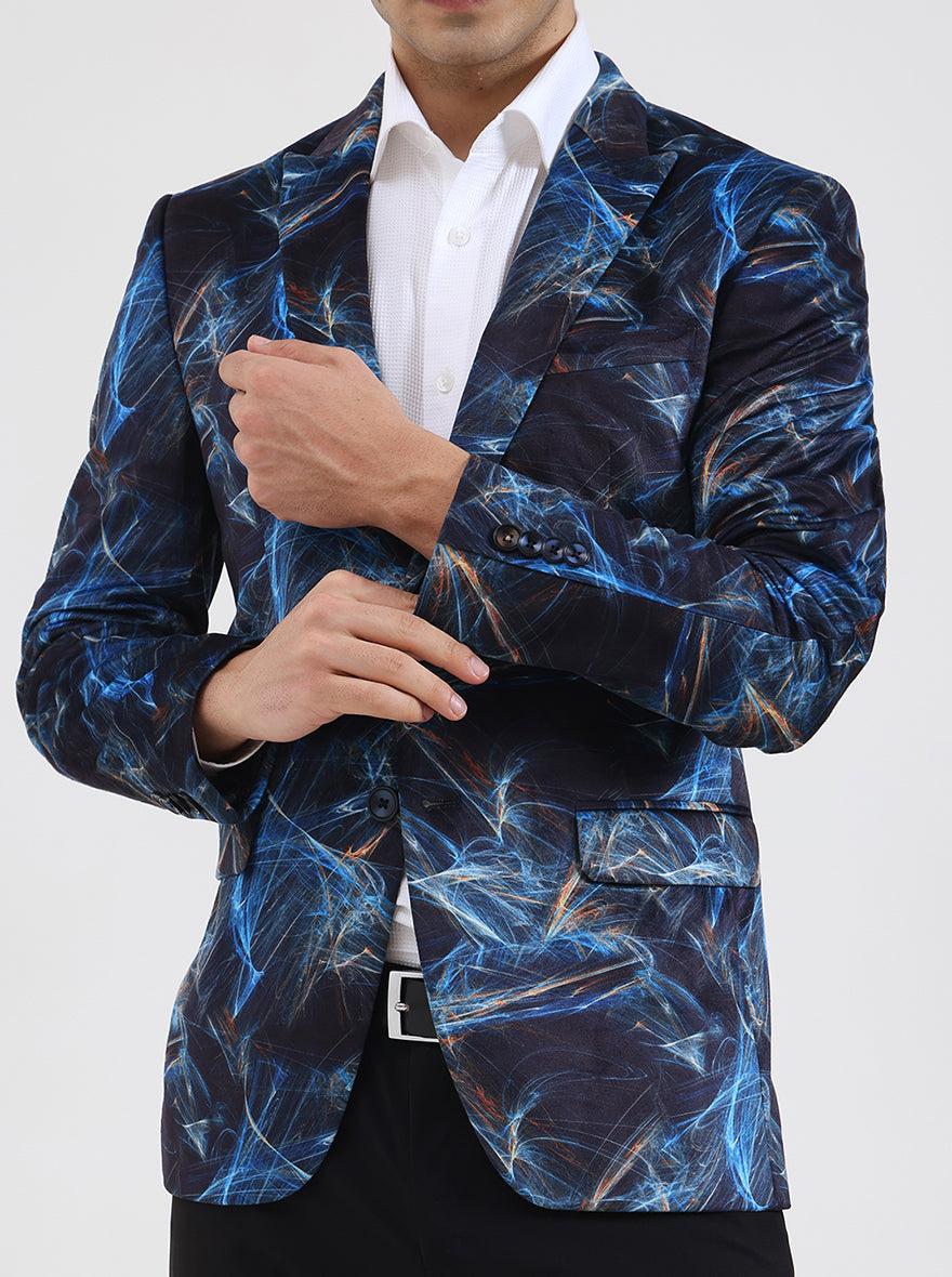 Blue Solid Regular Fit Blazer | JB Studio