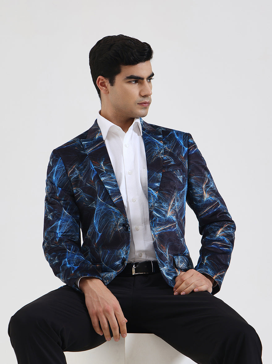 Blue Solid Regular Fit Blazer | JB Studio
