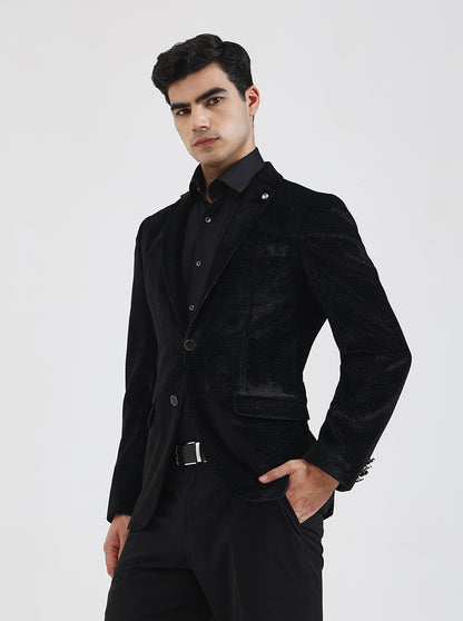 Black Solid Regular Fit Blazer | JB Studio