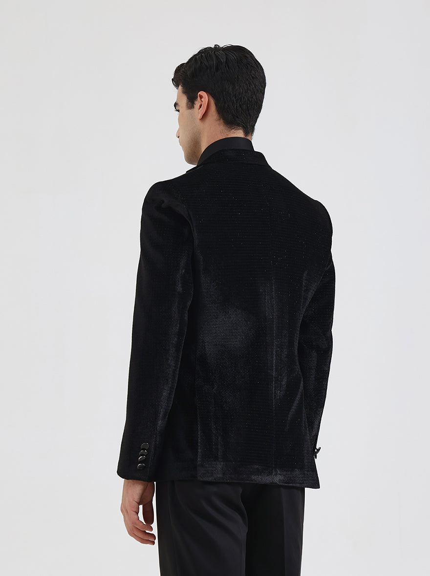Black Solid Regular Fit Blazer | JB Studio
