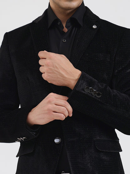 Black Solid Regular Fit Blazer | JB Studio