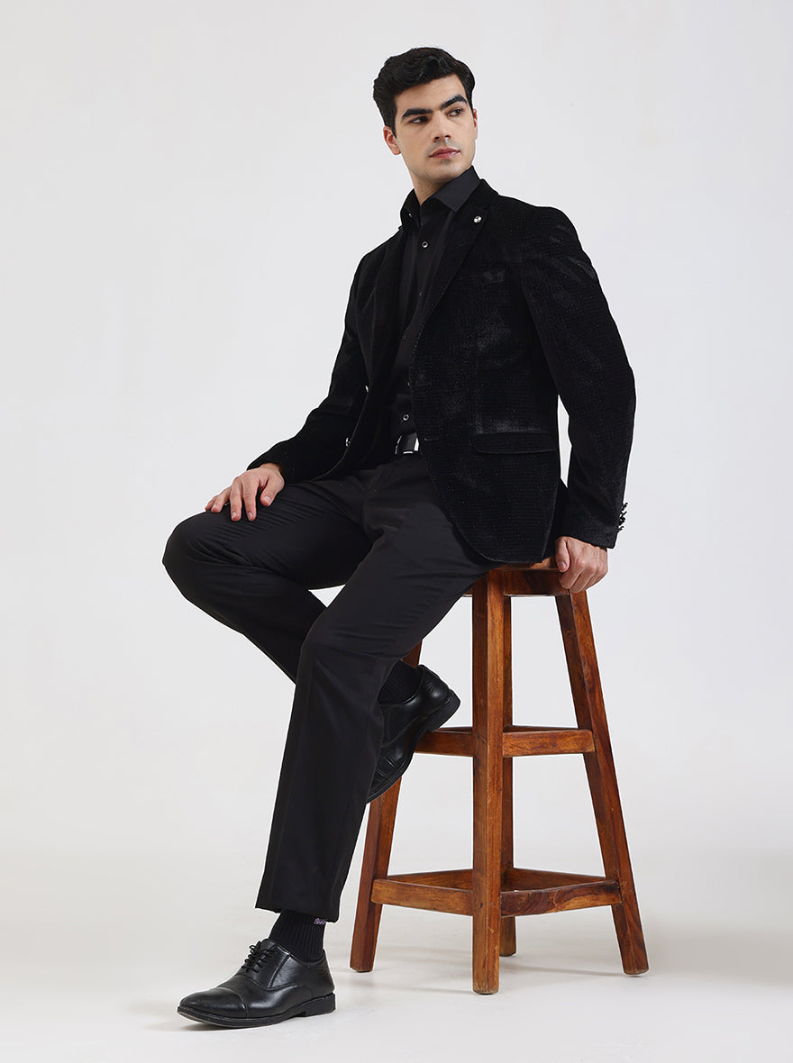 Black Solid Regular Fit Blazer | JB Studio
