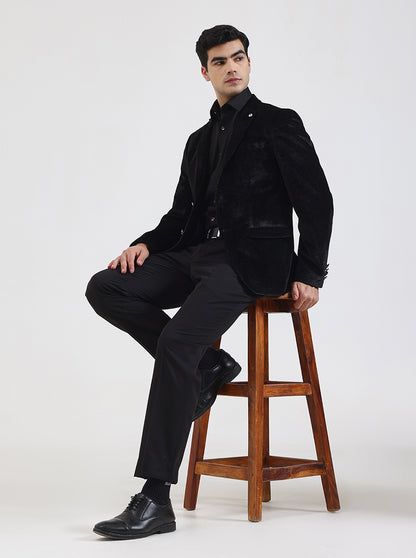 Black Solid Regular Fit Blazer | JB Studio