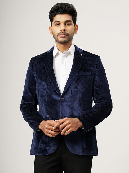 Navy Blue Solid Slim Fit Blazer | JB Studio