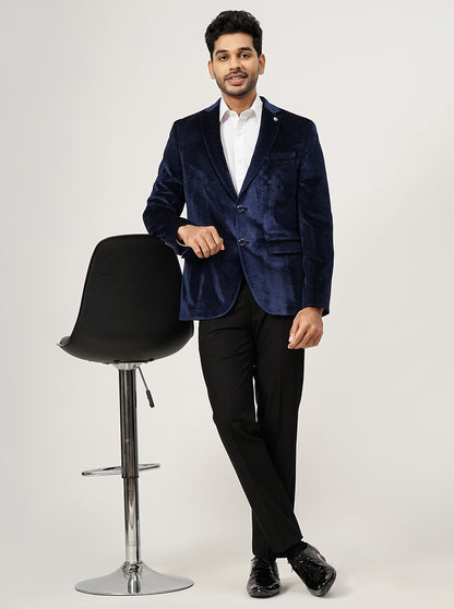 Navy Blue Solid Slim Fit Blazer | JB Studio