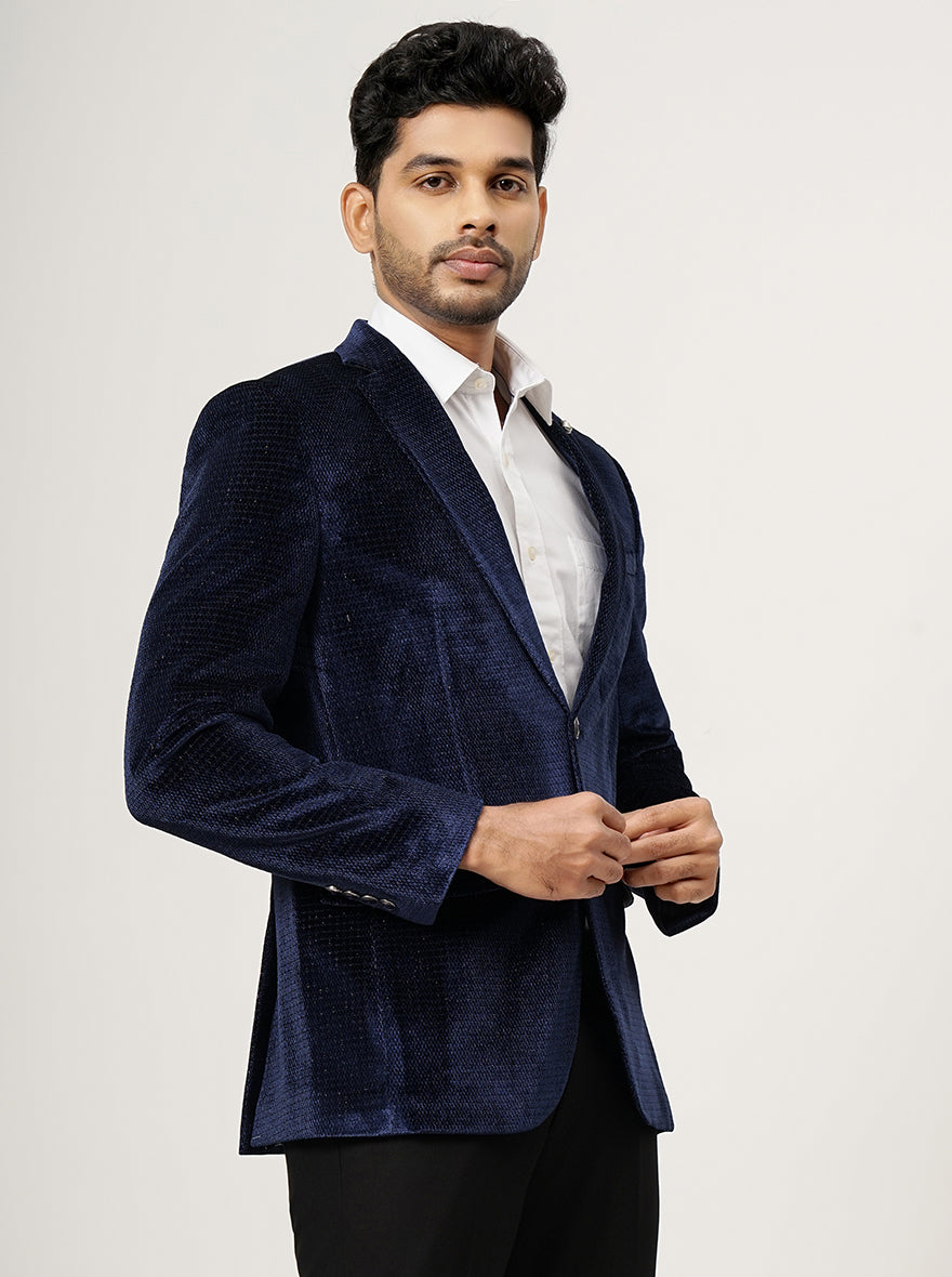 Navy Blue Solid Slim Fit Blazer | JB Studio