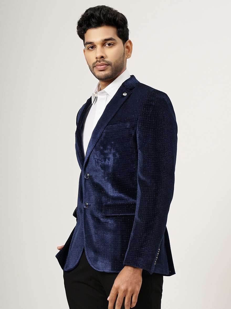 Navy Blue Solid Slim Fit Blazer | JB Studio