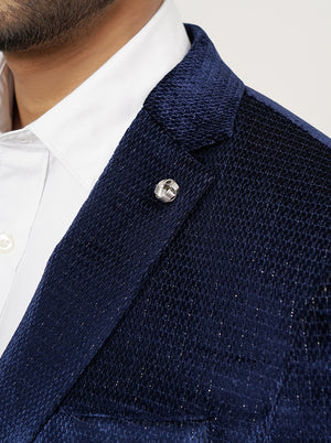 Navy Blue Solid Slim Fit Blazer | JB Studio