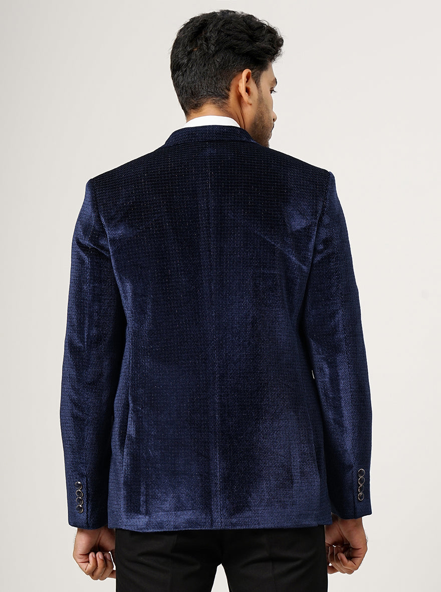 Navy Blue Solid Slim Fit Blazer | JB Studio
