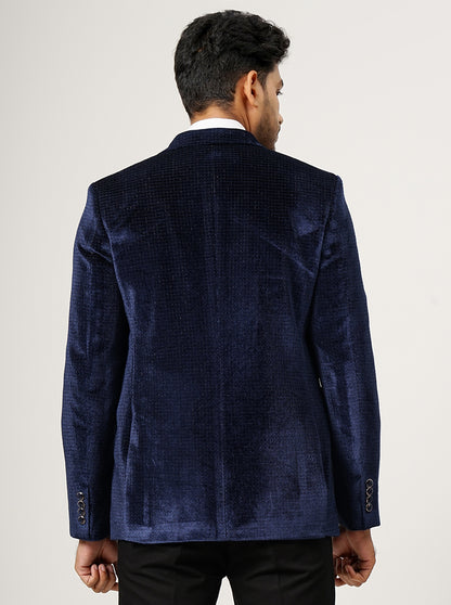 Navy Blue Solid Slim Fit Blazer | JB Studio