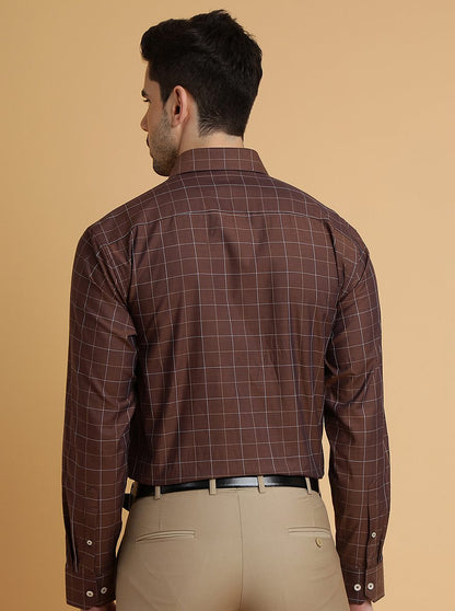 Brown Checked Regular Fit Formal Shirt | JadeBlue