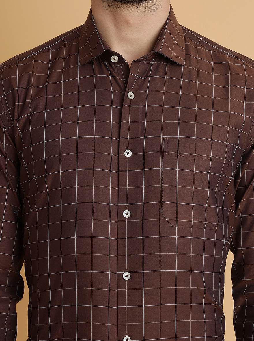 Brown Checked Regular Fit Formal Shirt | JadeBlue