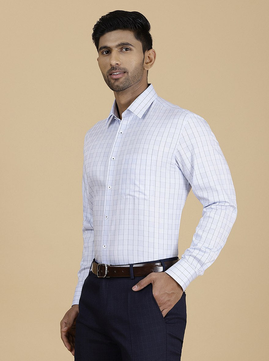 Light Blue Checked Regular Fit Formal Shirt | JadeBlue