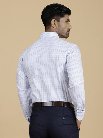 Light Blue Checked Regular Fit Formal Shirt | JadeBlue