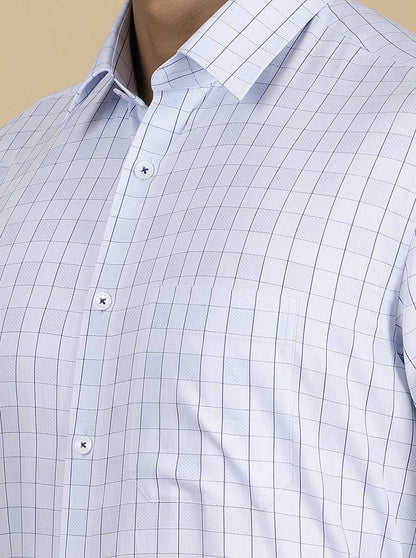 Light Blue Checked Regular Fit Formal Shirt | JadeBlue