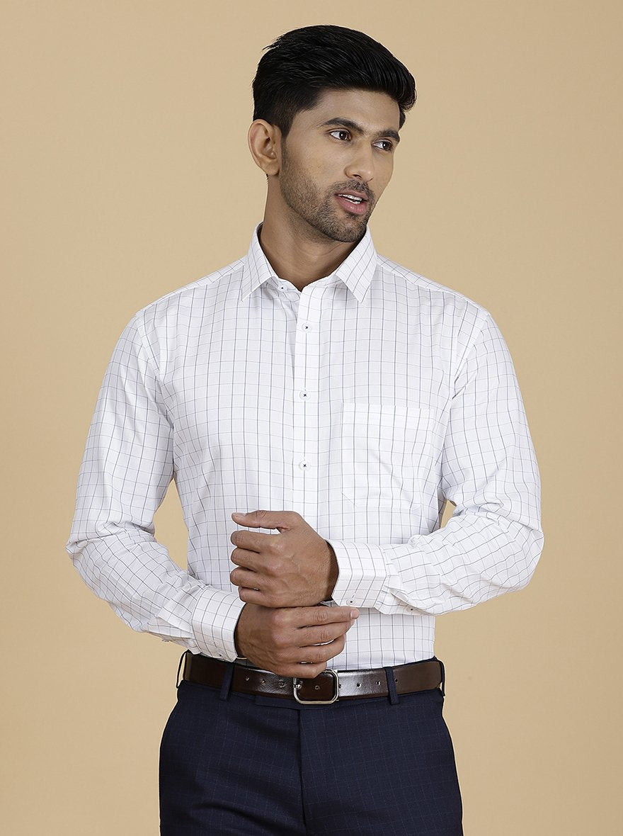 White Checked Regular Fit Formal Shirt | JadeBlue