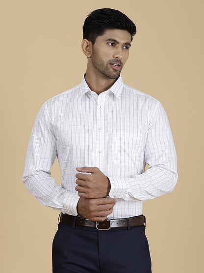 White Checked Regular Fit Formal Shirt | JadeBlue