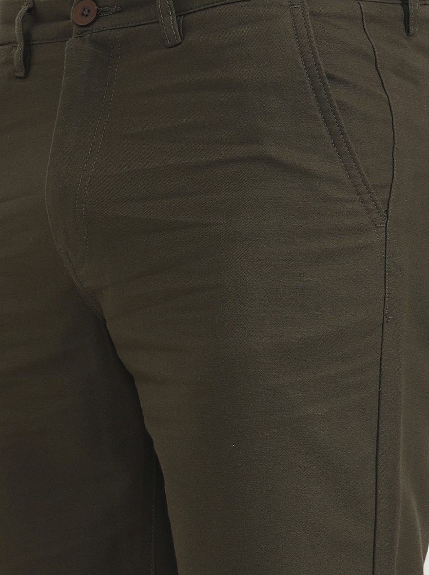 Olive Brown Solid Slim Fit Shorts | JadeBlue