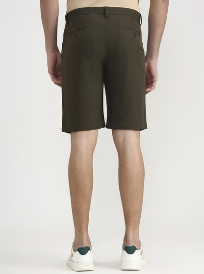 Olive Brown Solid Slim Fit Shorts | JadeBlue