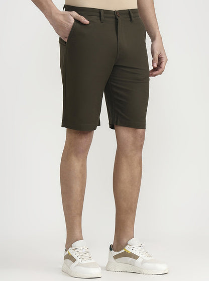 Olive Brown Solid Slim Fit Shorts | JadeBlue