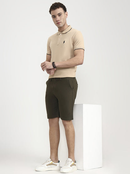 Olive Brown Solid Slim Fit Shorts | JadeBlue