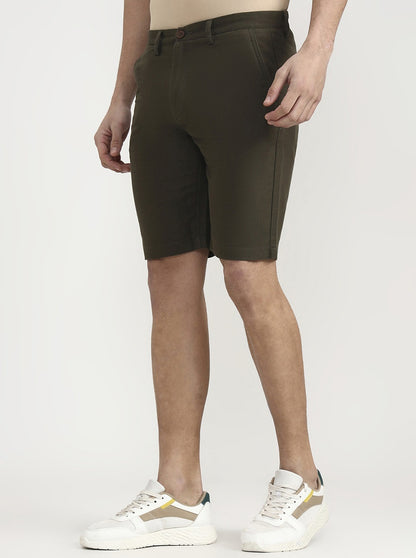 Olive Brown Solid Slim Fit Shorts | JadeBlue