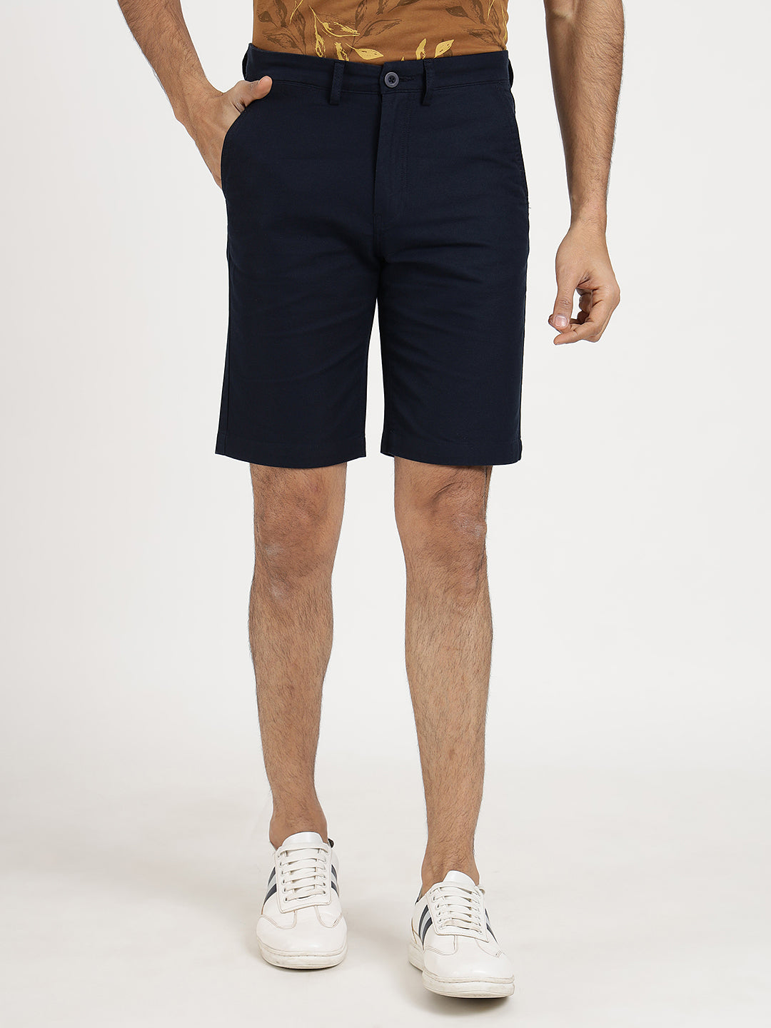Navy Blue Solid Slim Fit Shorts | JadeBlue