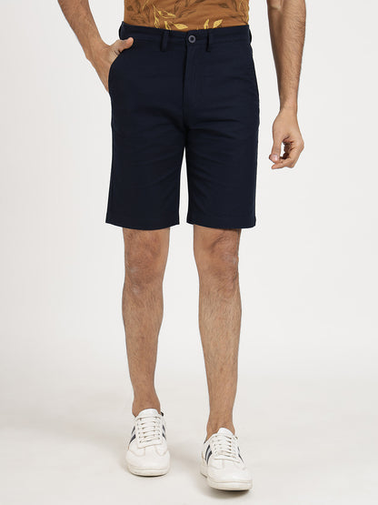 Navy Blue Solid Slim Fit Shorts | JadeBlue