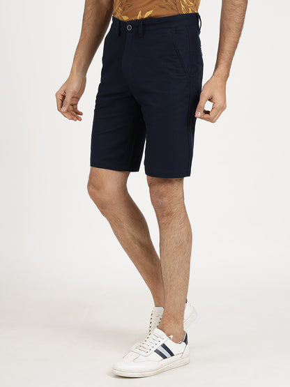 Navy Blue Solid Slim Fit Shorts | JadeBlue
