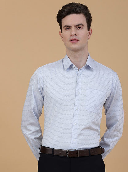 Light Blue Printed Regular Fit Formal Shirt | JadeBlue
