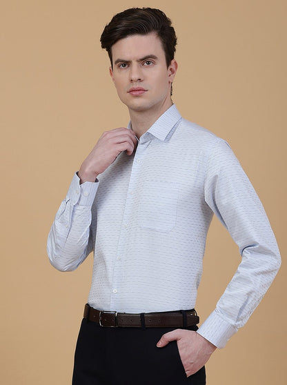 Light Blue Printed Regular Fit Formal Shirt | JadeBlue