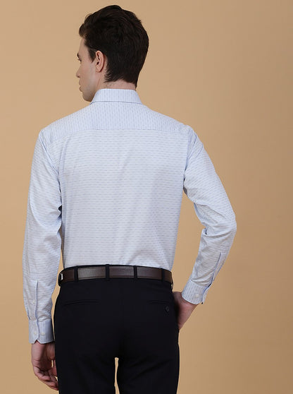 Light Blue Printed Regular Fit Formal Shirt | JadeBlue