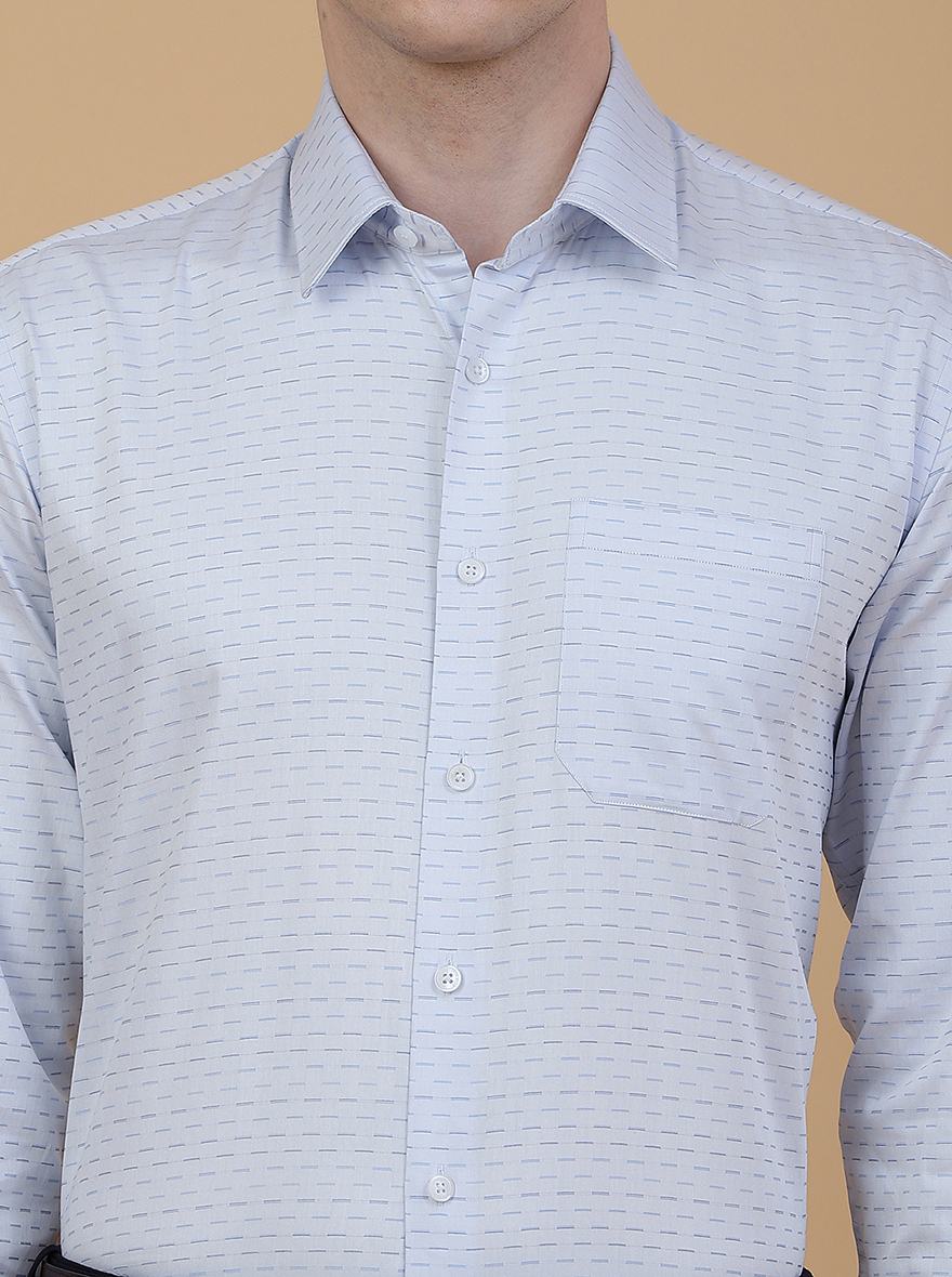 Light Blue Printed Regular Fit Formal Shirt | JadeBlue