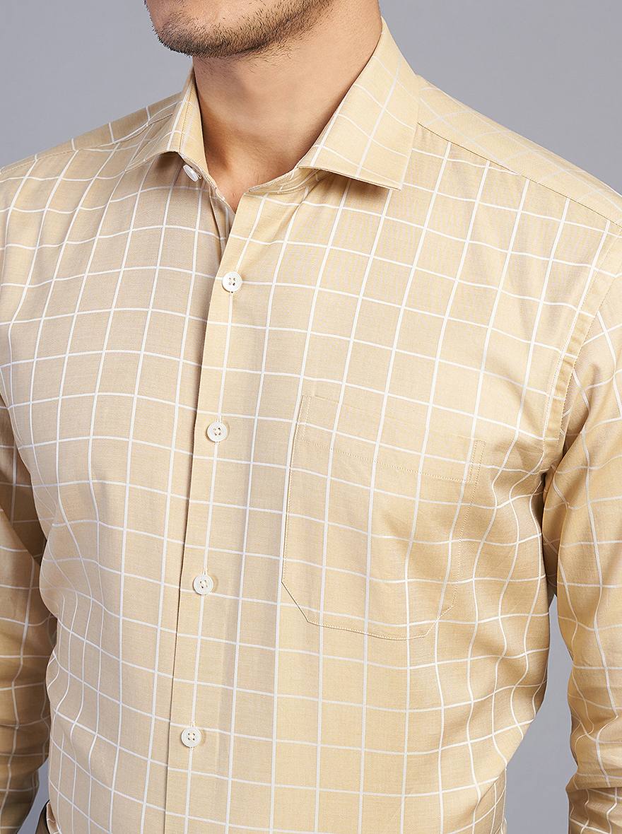 Golden Checked Regular Fit Formal Shirt | JadeBlue
