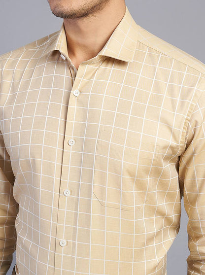 Golden Checked Regular Fit Formal Shirt | JadeBlue