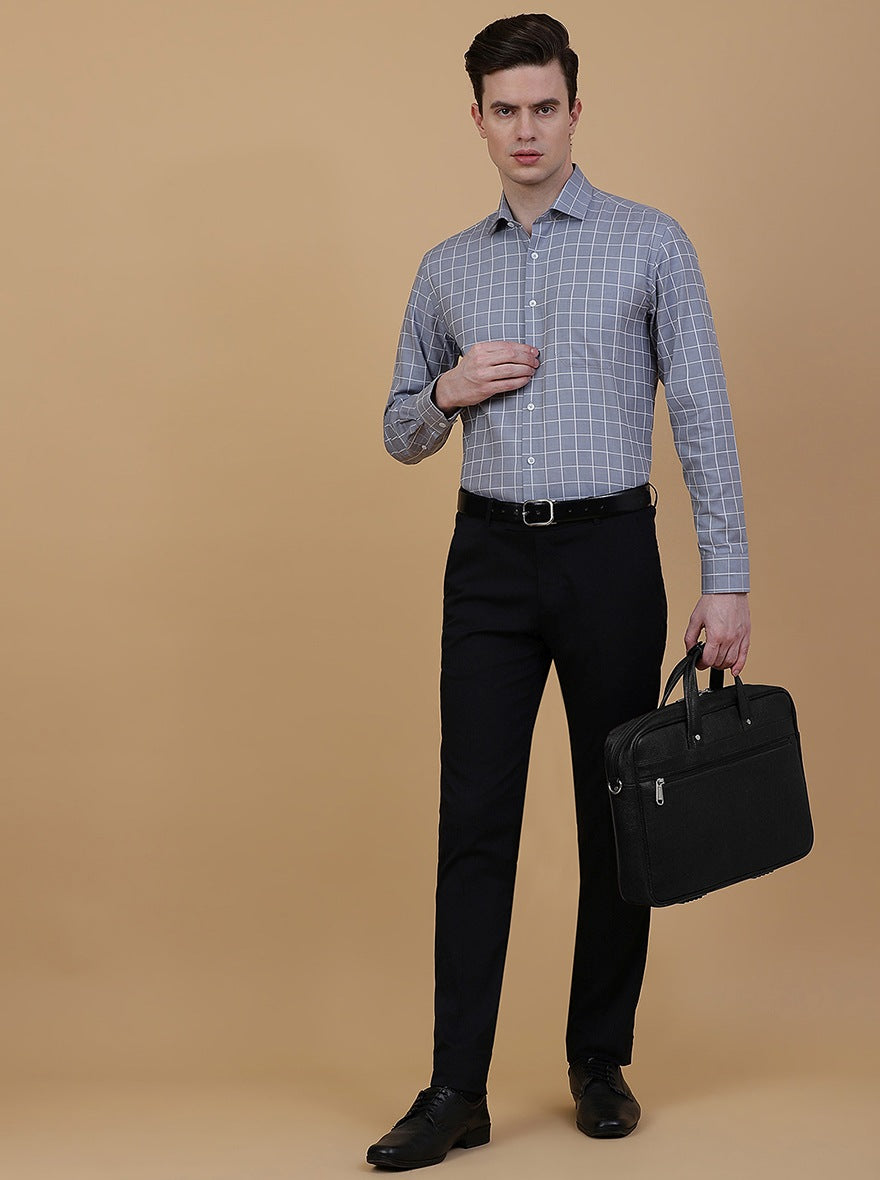 Light Blue Checked Regular Fit Formal Shirt | JadeBlue