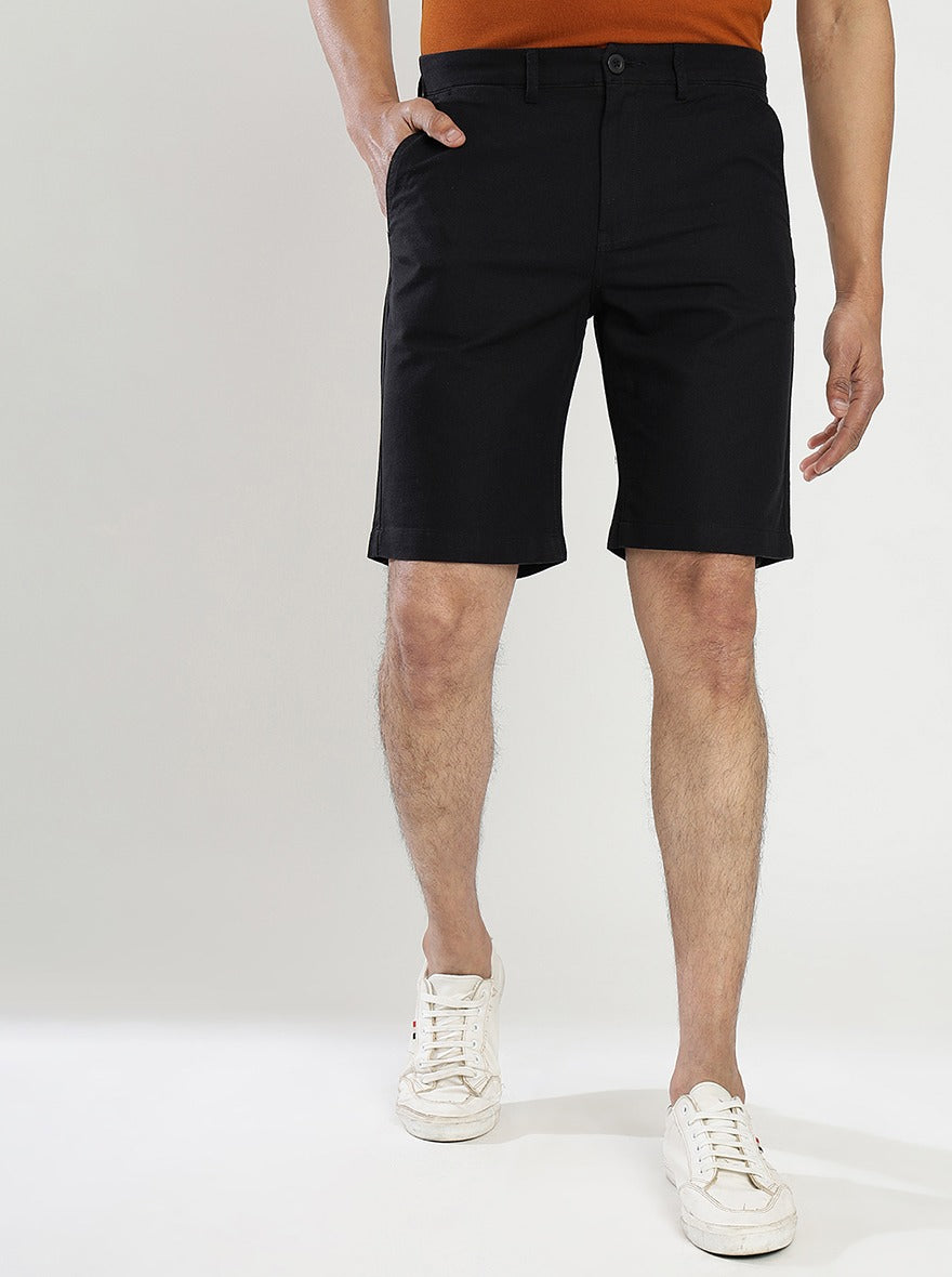 Black Solid Slim Fit Shorts | JadeBlue