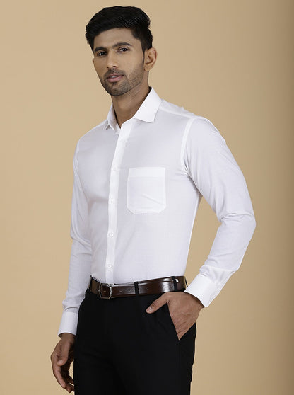 White Solid Slim Fit Formal Shirt | Metal