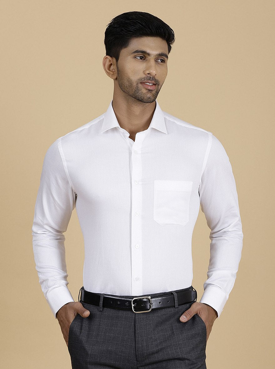 White Solid Slim Fit Formal Shirt | Metal