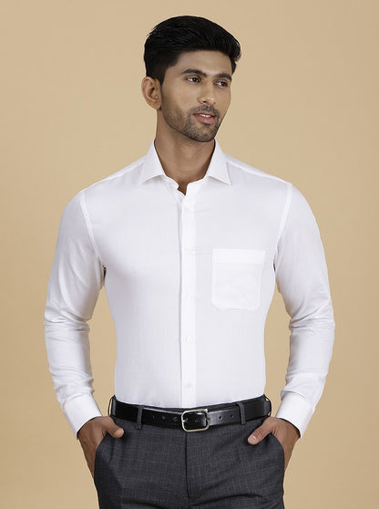 White Solid Slim Fit Formal Shirt | Metal