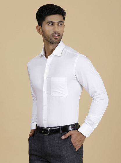 White Solid Slim Fit Formal Shirt | Metal