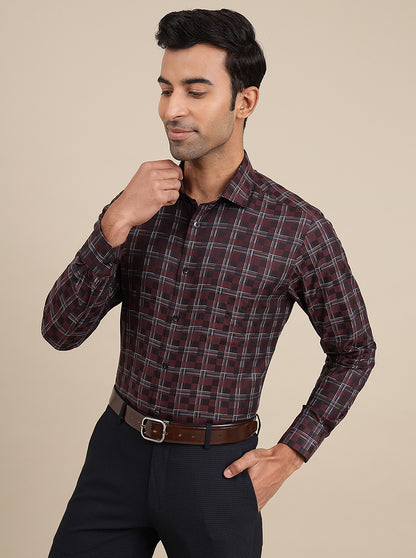 Maroon Checked Slim Fit Formal Shirt | Metal
