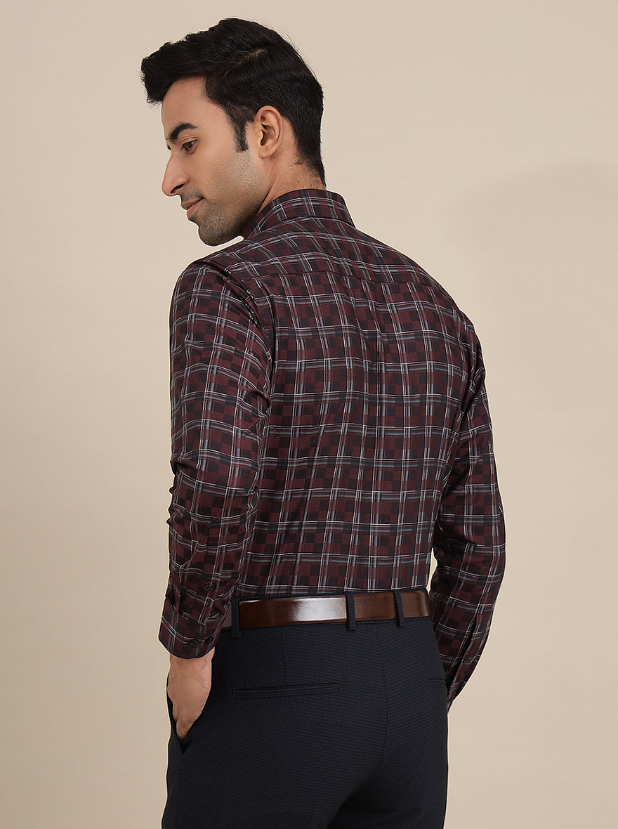Maroon Checked Slim Fit Formal Shirt | Metal
