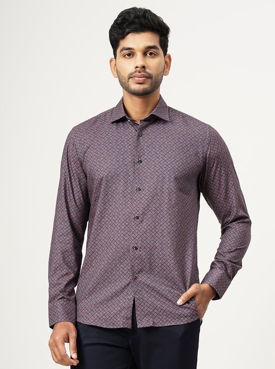Maroon Printed Slim Fit Party Wear Shirt | JB Studio