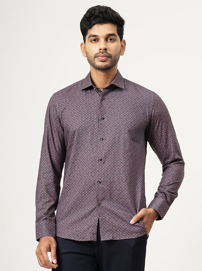Maroon Printed Slim Fit Party Wear Shirt | JB Studio