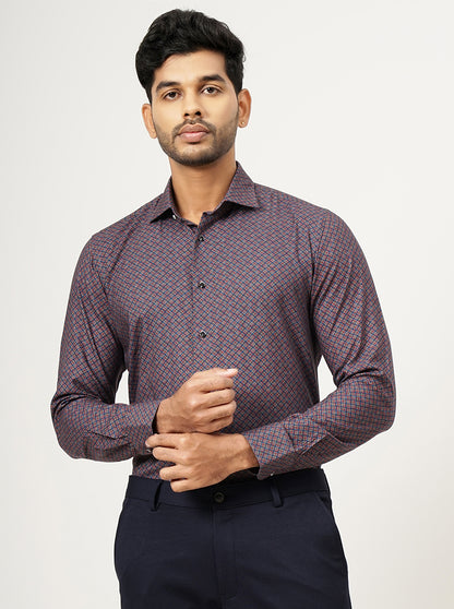 Maroon Printed Slim Fit Party Wear Shirt | JB Studio