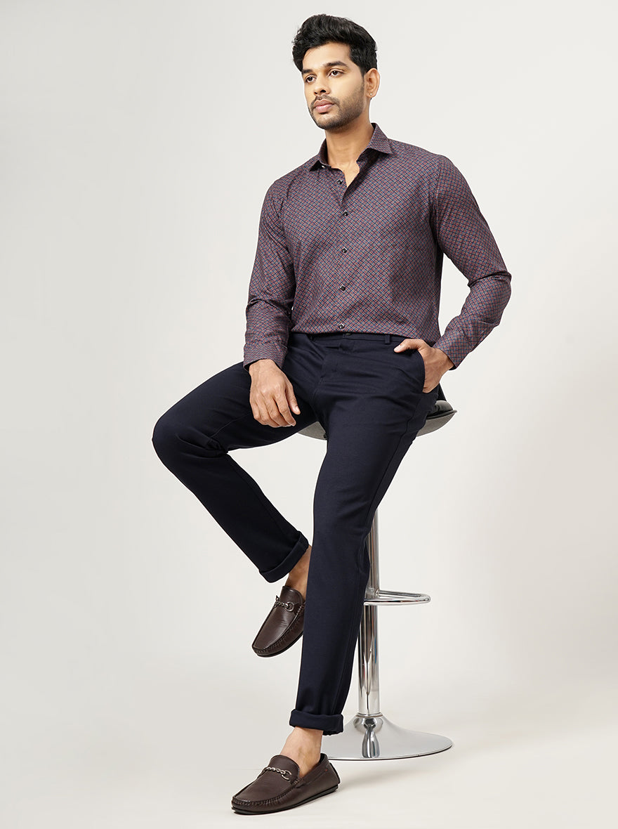 Maroon Printed Slim Fit Party Wear Shirt | JB Studio