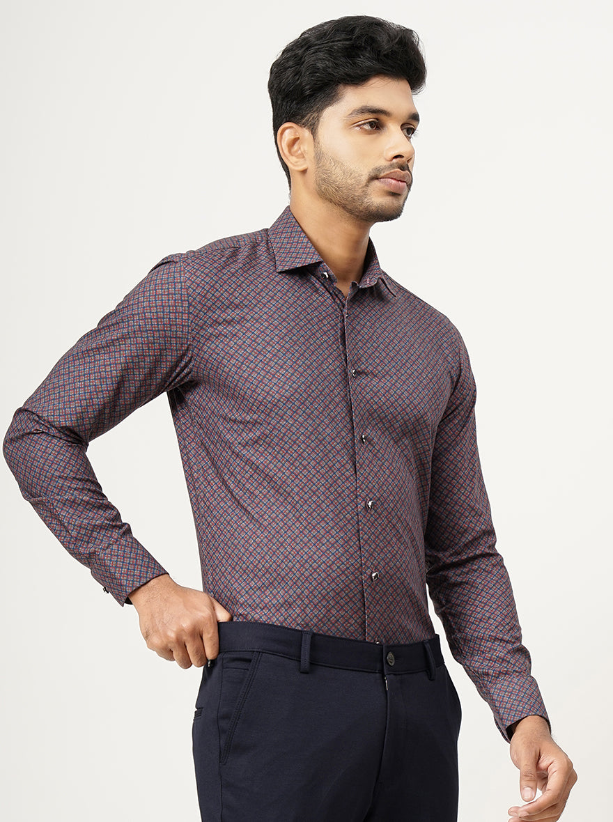 Maroon Printed Slim Fit Party Wear Shirt | JB Studio