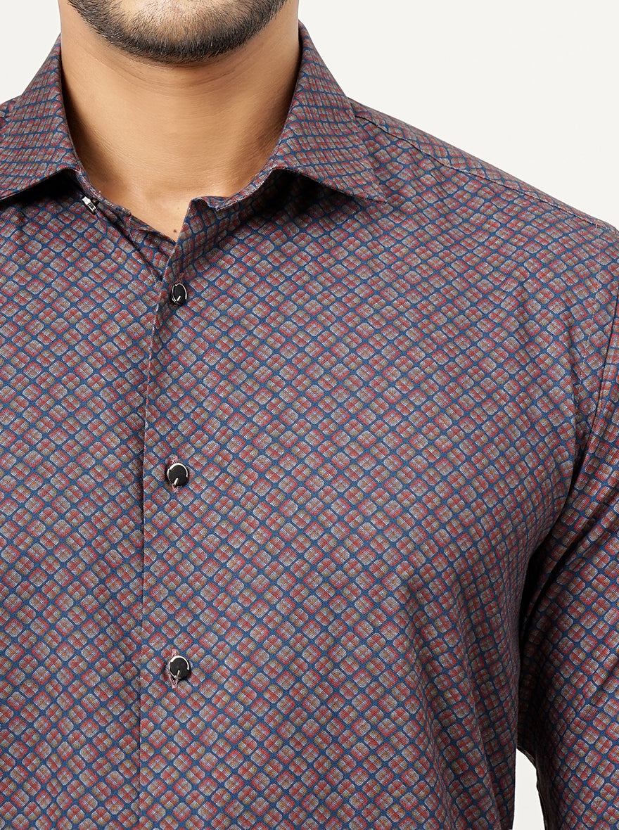 Maroon Printed Slim Fit Party Wear Shirt | JB Studio
